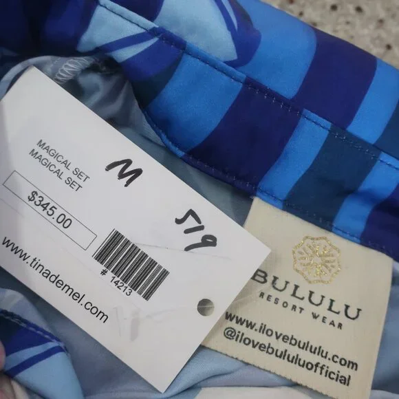 NWT Womens Bululu Magical Blue, White Print Satin Pants M Set - Picture 9 of 10